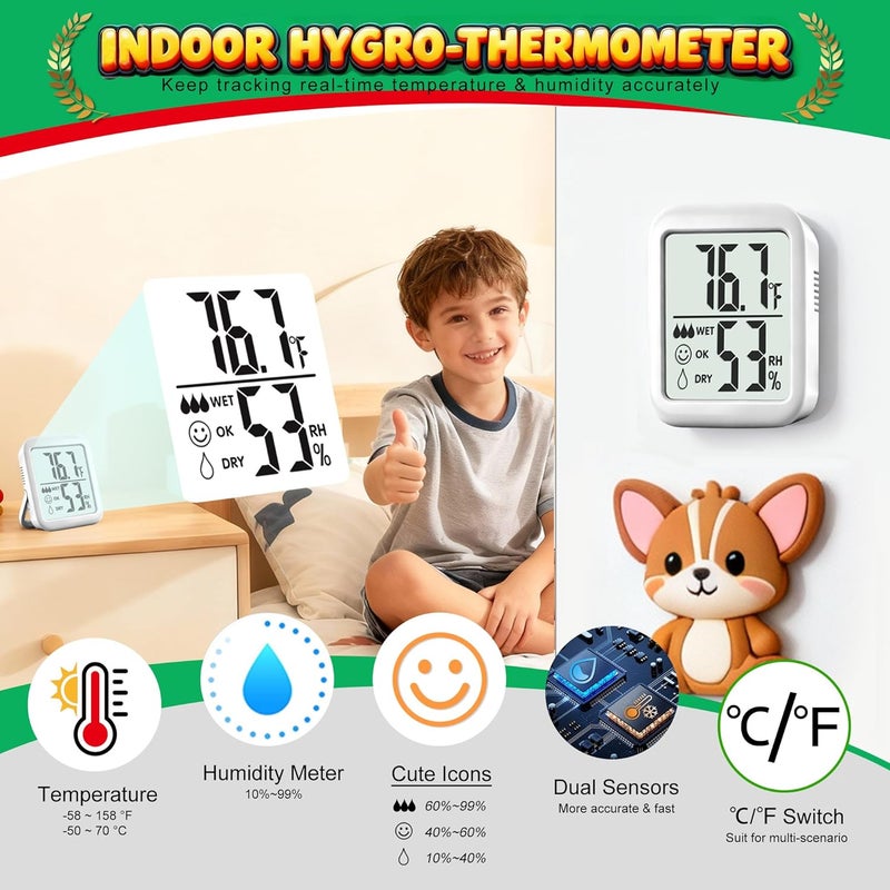 Antonki 2 Pack Room Thermometer for Home, Hygrometer Indoor Humidity Meter Gauge, Digital Temperature and Humidity Sensor Monitor for House, Terrarium, Incubator, Greenhouse - Battery Included - Image 2